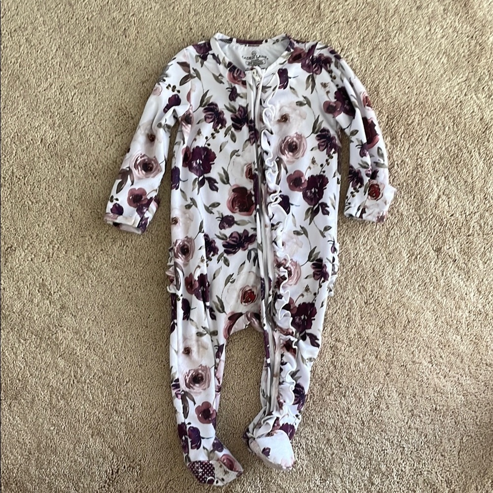 Caden Lane White and Purple Footies Cozy One Piece